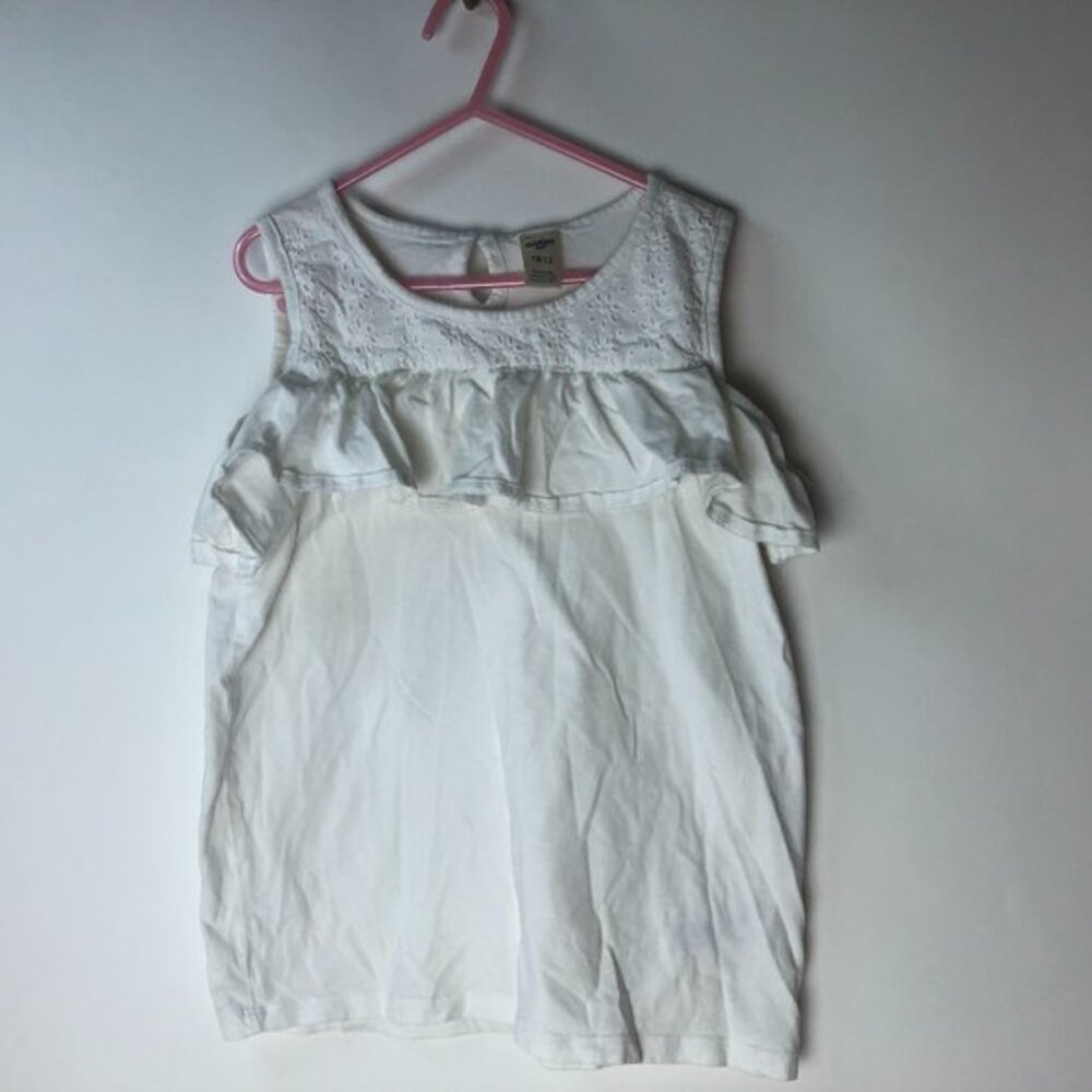 Oshkosh B'gosh Girls White Ruffle‎ Tank Top Size 10/12